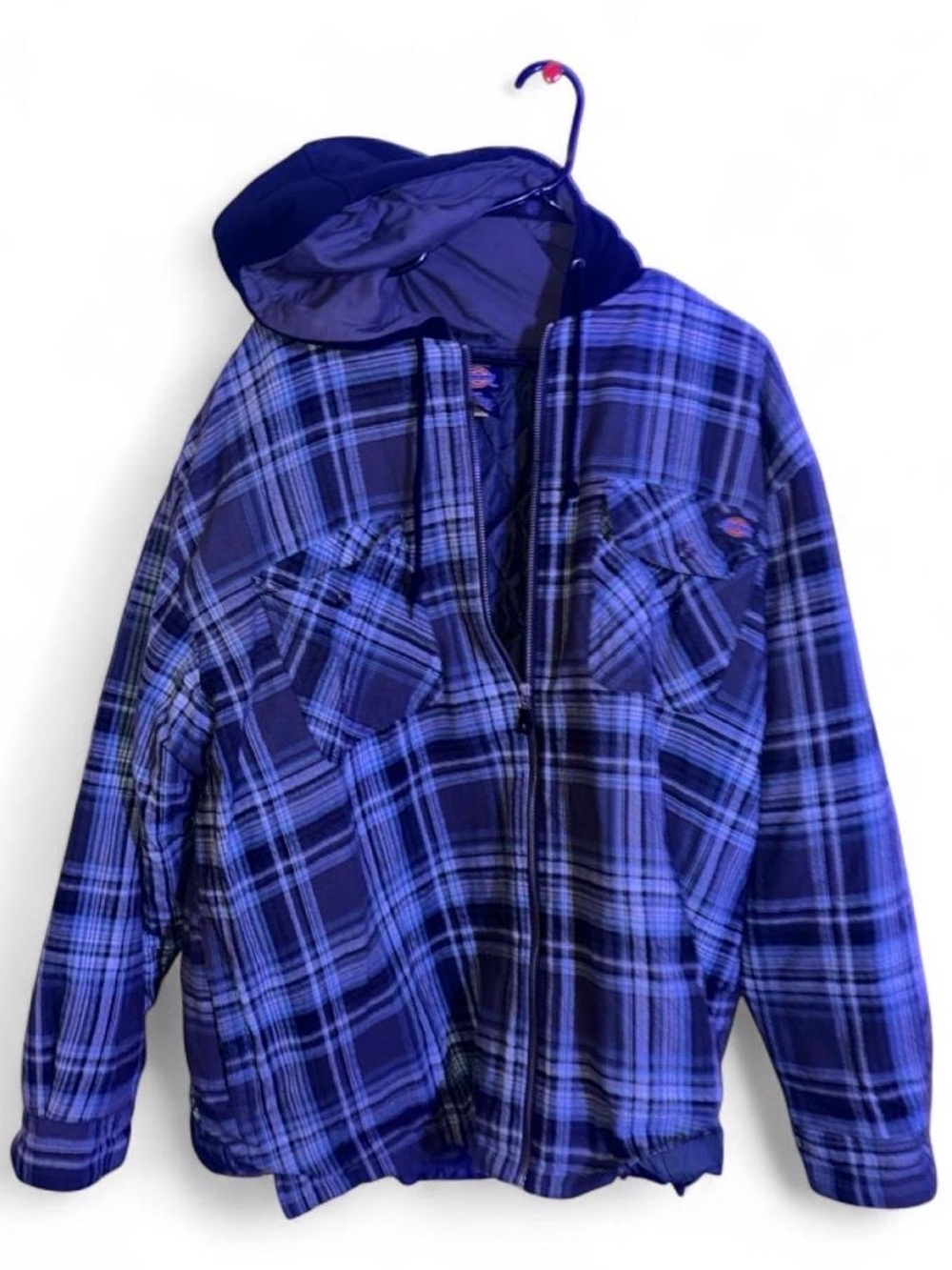 Dickies Blue Plaid Hooded Puffer Jacket